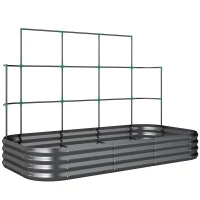 Outsunny Orto Rialzato con Traliccio per Rampicanti e Fondo Aperto in Metallo, 220x110x150 cm, Grigio Scuro(m-1)