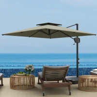 Outsunny Parasol déporté carré 2,5 x 2,5 m, parasol de jardin extérieur avec manivelle, 2 bases incluses, 8 baleines, gris clair(m-10)