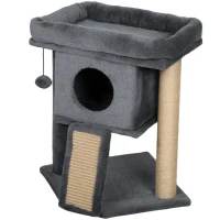 PawHut Arranhador para Gatos Pequenos 57 cm com Rampa para Arranhar Caverna Cama e Bola Suspensa 40x40x57 cm Cinzento Escuro(m-10)