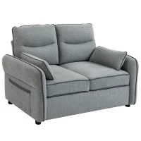 HOMCOM Canapea 2 locuri, canapea de living din velur egiptean, 2 perne incluse, buzunar lateral, 136 x 81 x 90 cm, gri(m-7)
