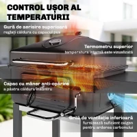 Outsunny Grătar pe Cărbune, Afumător Portabil cu Ventilație, Termometru și Rafturi Laterale, Negru(m-6)