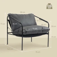 HOMCOM Sillón de salón en piel PU y estructura metálica con cojines gruesos, 74.5x75x77 cm, Gris carbón(m-3)