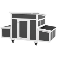 PawHut Pollaio in Legno per 1-6 Galline con 2 Nidi per la Cova, Tetto Apribile e Vassoio Estraibile, Grigio Scuro(m-10)