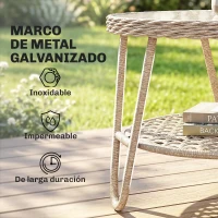 Outsunny Mesa de Jardín Exterior de Ratán Mesita Auxiliar de Jardín con Estante Tablero de Vidrio Templado 65x65x50 cm Amarillo(m-7)