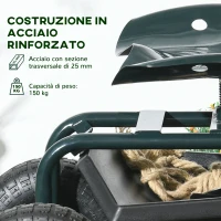 Outsunny Carrello da Giardino con Sedile Regolabile e Vassoio Inferiore, in Acciaio, e PP, 83x36.5x45-60 cm, Verde Scuro(m-7)