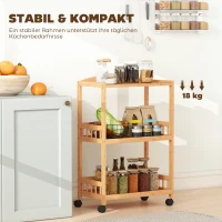 HOMCOM Carrello cucina con 3 ripiani e ruote, Legno naturale(m-4)