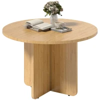 HOMCOM Mesa de centro redonda, mesa de salón de bambú con base en cruz, natural(m-7)