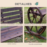 Outsunny Banco de madeira ao ar livre com apoio de braços em forma de roda Vista envelhecida para varanda Terraço 105,5x56x75 cm Marrom rústico(m-5)