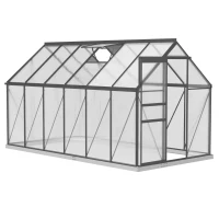 Outsunny Invernadero de jardín en policarbonato y aleación de aluminio con base, invernadero con ventana regulable y puerta corredera 190x375x199cm(m-7)