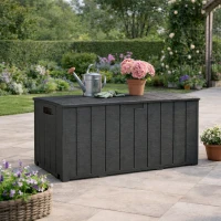 Outsunny 336 Litre Garden Storage Box, Water-resistant Heavy Duty Double Wall Plastic Container, Extra Large Outdoor Garden Furniture Organizer, Deck Cushion Chest with Wheels and Handles, Black(m-2)