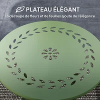 Outsunny Petite table d'appoint ronde, table de jardin, avec découpe en forme de fleur et feuilles, en acier, Ø 40 x 50 cm, vert(m-4)