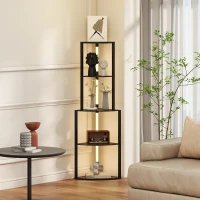 HOMCOM Lámpara de pie para salón, lámpara con estanterías de esquina de 4 niveles, brillo regulable, 55,5 x 39,5 x 163 cm, negro(m-6)