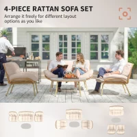 Outsunny Tuinmeubelset 4-delig Polyrattan lounge set met tweezitter, 2 stoelen, tafel, diepe zitplaatsen, dikke kussens(m-4)