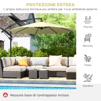 Outsunny Ombrellone da Giardino 3x2.5 m a Braccio Inclinabile con Manovella, Beige(m-7)