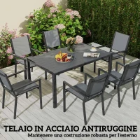 Outsunny Set da Giardino 7pz con Tavolo a Doghe e 6 Sedie Impilabili, in Acciaio e Texteline, Grigio(m-6)