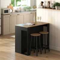 HOMCOM Mostrador Bar Isla de Cocina con 3 Estantes para Salón y Sala de Estar, 113x60x90 cm, Negro y Madera(m-5)