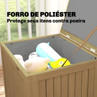 Outsunny Baú de Exterior em Madeira 130L Arca de Armazenamento com Forro Tampa Articulada e Correia 63x51x58,5 cm Castanho(m-5)