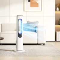 HOMCOM Ventoinha de Torre sem Pás com Luzes LED Controlo Remoto 3 Velocidades 3 Modos Temporizador 15H Oscilação 50° Branco(m-2)