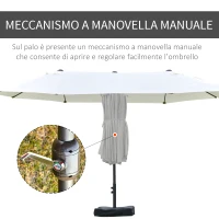 Outsunny Ombrellone Doppio a 12 Stecche con Base a Croce e Manovella, in Acciaio e Poliestere, 455x265x238 cm, Beige(m-6)