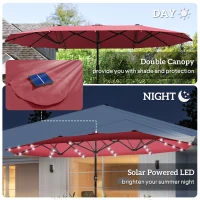Outsunny 4.4m Double-Sided Sun Umbrella Patio Parasol LED Solar Lights Red(m-4)