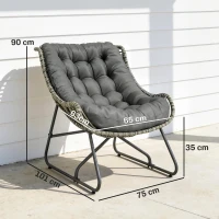 Outsunny Poltrona de rattan com almofada e tiras, poltrona exterior estofada em polyrattan, poltrona até 120 kg(m-3)