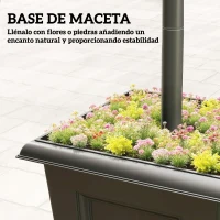 Outsunny Farola Solar Exterior de Jardín con Macetero Poste de Aluminio IP44 Encendido/Apagado Automático 33x33x160 cm Negro(m-7)