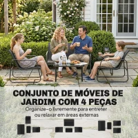Outsunny Conjunto Jardim de 4 Peças com Sofá de 2 Lugares 2 Poltronas Mesa de Vidro Temperado Tecido Textilene Respirável Cinza Escuro(m-4)
