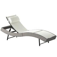 Outsunny Rattan Sun Lounger, Garden Recliner with 5 Position Adjustable Back, S Shaped Texteline Seat, Headrest, Cream White(m-1)