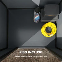 Outsunny Abrigo de Jardim 1,09 m² 128x104x196 cm com Base Porta com Fechadura Janela e Ventilação, Cinzento Escuro(m-4)
