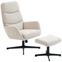 HOMCOM Sillón tapizado con reposapiés, sillón lounge con respaldo alto, base metálica, para salón, dormitorio, Beige(m-1)