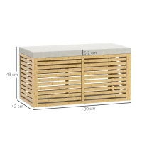 HOMCOM Panca contenitore imbottita in tessuto effetto lino con struttura in bambù, Grigio e Legno(m-3)