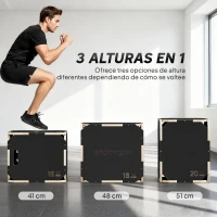 SPORTNOW Cajón Pliométrico de Madera 3 en 1 con 3 Alturas Diferentes Asas sin Esquinas Entrenamiento de Salto 51x48x41 cm(m-5)