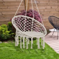 Outsunny Cadeira suspensa redonda Ø60 cm de rede de balanço com almofada e corda de algodão para interior e exterior 80x80x42 cm bege(m-4)
