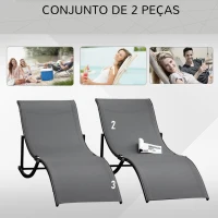 Outsunny Conjunto 2 Espreguiçadeiras Ergonômicas Dobráveis em Forma de S com Estrutura de Alumínio Textilene para Piscina Pátio Jardim e Varanda 165x61x63cm Cinza(m-7)