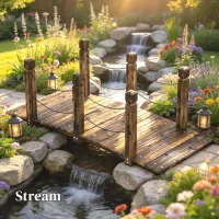 Outsunny Ponte da Giardino in Legno di Abete Carbonizzato 1,51 m, Ponte Decorativo per Laghetti, Stile Rustico con Corrimano di Sicurezza(m-4)