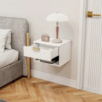 HOMCOM Set di 2 Comodini Sospesi con Pannelli Scanalati, Cassetto e Ripiano, 40x34x29 cm, Bianco(m-9)