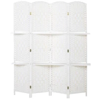 HOMCOM Paravento divisorio pieghevole a 4 pannelli con 2 ripiani, 160x170 cm(m-1)