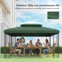 Outsunny Toldo de Substituição 4x3 m com Teto Duplo Orifícios de Drenagem e Proteção UV Apenas Toldo NÃO Inclui Estrutura Verde(m-6)