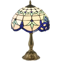 HOMCOM Stained Glass Table Lamp, Handmade Antique Bedside Lamp for Bedroom, Living room, Home, Nightstand, Decorative Night Light, Blue(m-10)