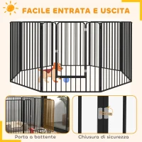PawHut Box per Cani a 8 Pannelli Modulabili da Interno ed Esterno con 9 Picchetti, in Acciaio, 164x164x100 cm, Nero(m-7)