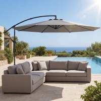 Outsunny Ombrellone decentrato con base a croce e manovella UPF30+, Ø300 cm, Grigio(m-5)