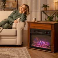 HOMCOM Chimenea eléctrica 1000W/2000W, chimenea simulada efecto llama 3D de 6 colores y 3 niveles de luminosidad, 68,5x27,5x63cm, marrón(m-6)