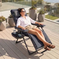 Outsunny Zero Gravity Chair, Folding Sun Lounger Reclining Garden Chair with Arm Pads, Cushion, Cup Holder, Headrest, Dark Grey(m-2)
