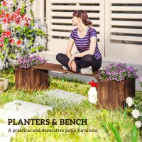 Outsunny Wooden Garden Planter & Bench Combination Garden Raised Bed Patio Park Carbonised Finish 176 x 38 x 40 cm(m-4)