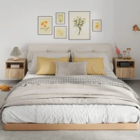 HOMCOM Mesita de noche, diseño sin tiradores, compartimento abierto, cajón, montaje en pared, marrón claro(m-4)