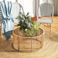 Outsunny Masă laterală din polyrattan, masă de cafea cu blat din sticlă securizată, masă pentru grădină cu cadru din oțel 70 x 70 x 33 cm Maro(m-4)