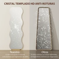 HOMCOM Espejo de Pie Cuerpo Entero sin Marco Espejo de Pie Forma Ondulada con Soporte y Base de Madera 50x2,7x160 cm Negro(m-7)