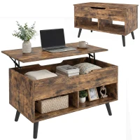 HOMCOM Lift Top Coffee Table with Hidden Storage Living Room Table Metal Legs 75 cm Rustic Brown(m-11)