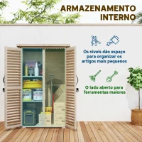 Outsunny Armário de Jardim de Madeira 75x50x118 cm Armário para Ferramentas com 2 Portas de Persiana 2 Estantes Madeira(m-4)