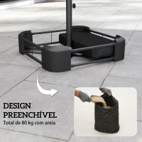 Outsunny Base para Chapéu de Sol com Capa e Sacos de Areia, Base para Chapéu de Sol com Postes Ø48 mm, Recheável com 80 kg de Areia ou 90 kg de Areia Húmida(m-4)